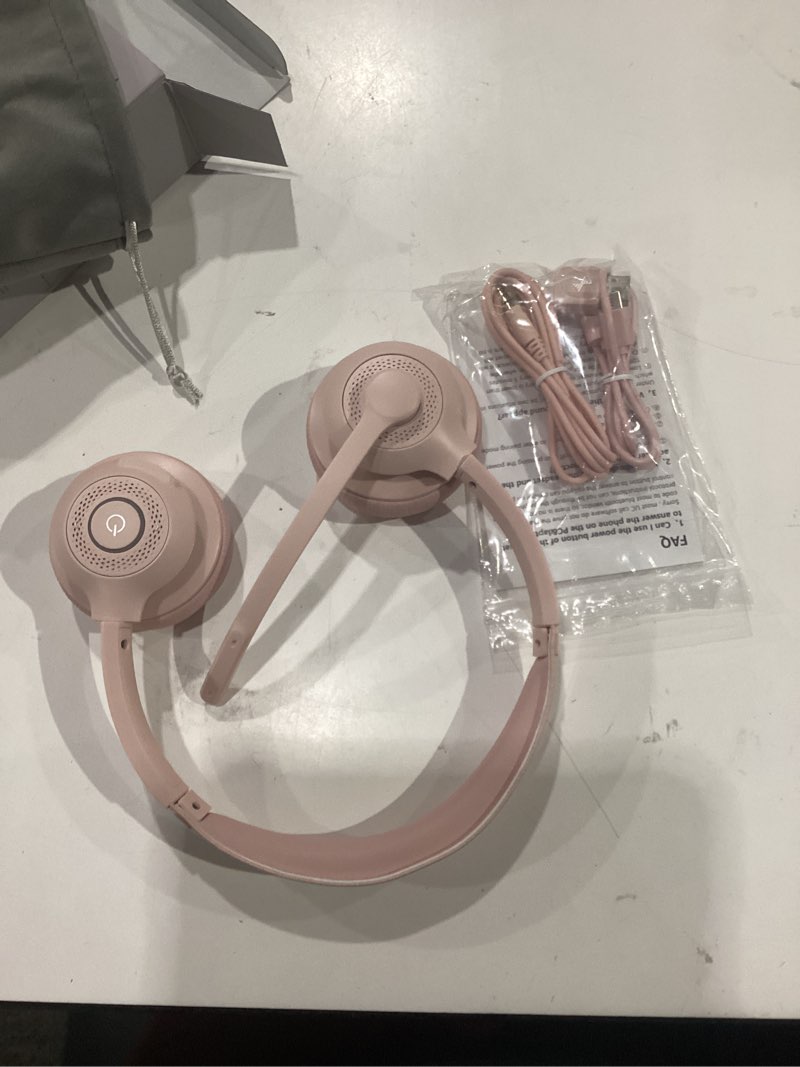 Condition photo showing New/Like New for jiamqishi wireless headset with ai noise cancelling microphone bluetooth headset - bluetooth v5.2 headphones with usb dongle & mic mute for computer/laptop/pc/iphone/android/cell phones (pink)