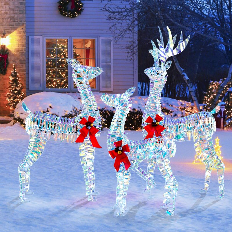 62Inch Reindeer Christmas Decoration Outdoor, 3-Piece Lighted Christmas Deer Family Set with 200 LED