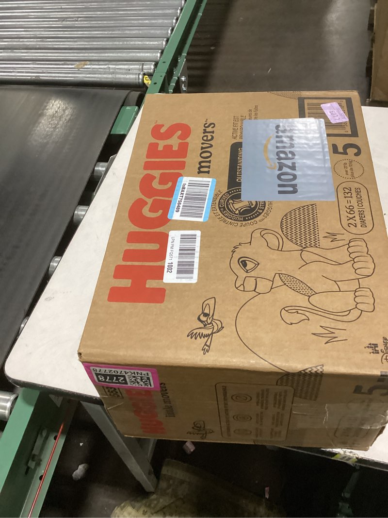 Condition photo showing New/Like New for Huggies Size 5 Diapers, Little Movers Baby Diapers, Size 5 (27+ lbs), 132 Count (2 Packs of 66), Packaging May Vary Size 5 132