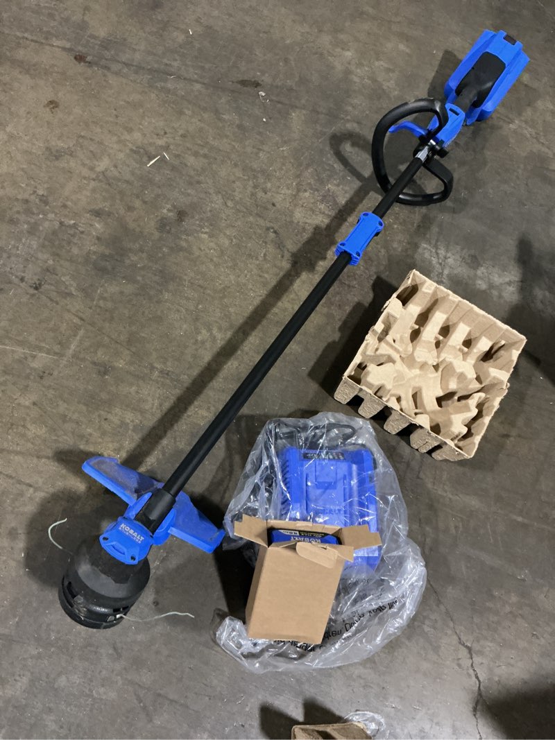 Condition photo showing As Is for kobalt gen4 40-volt 15-in straight shaft battery string trimmer 4.0 ah (battery included) (charger included)