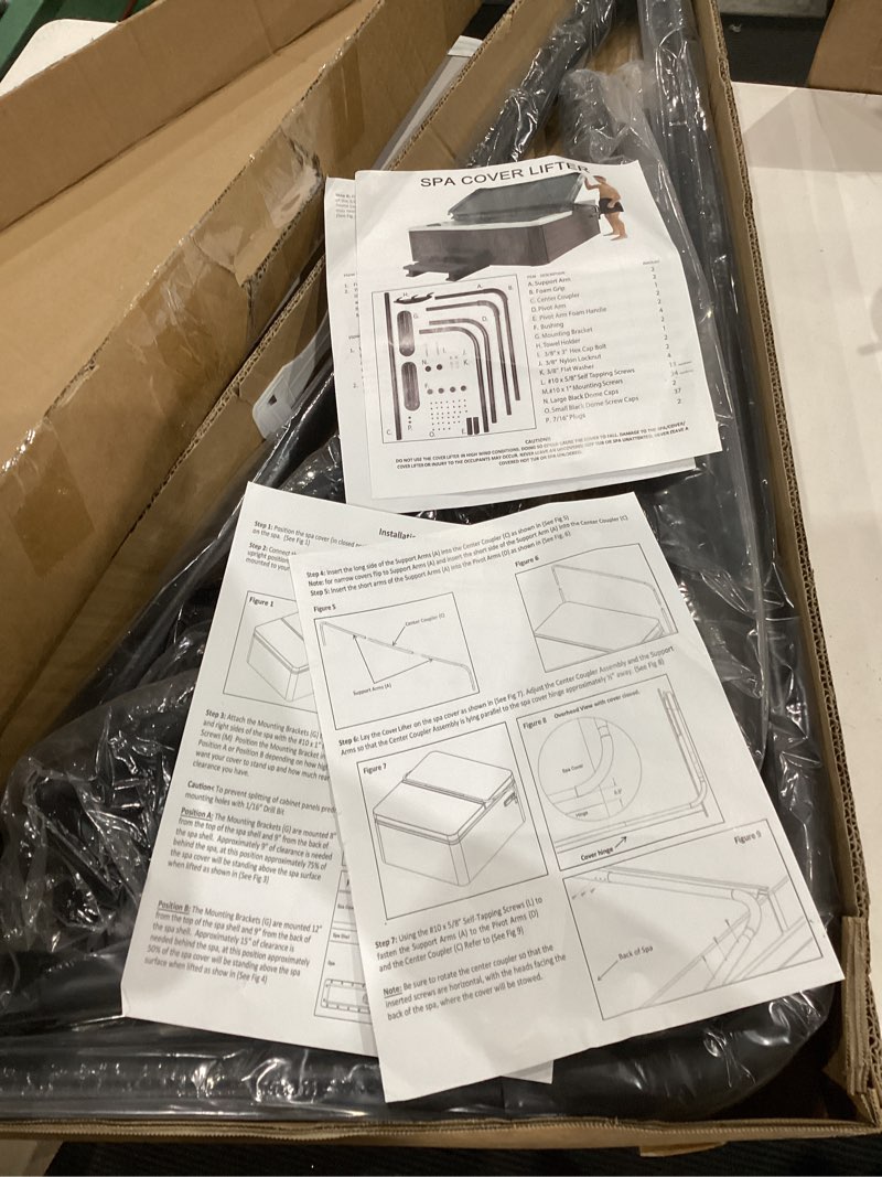 Condition photo showing Good Condition for spa cover lifts - pivot top mount spa & hot tub cover lift removal system reinforced brackets with 3 hook towel rack fits most spas & hot tubs