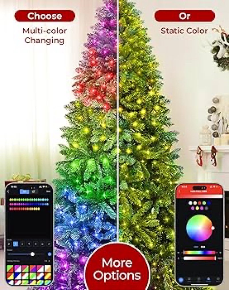 7.5ft Smart Artificial Christmas Tree App Control - 400 RGB LED Lights, Music Sync, Group Control, DIY Colors, 1477 Branch Tips, Timer, Remote Controlled Prelit Tree Easy to Assemble for Home, Party