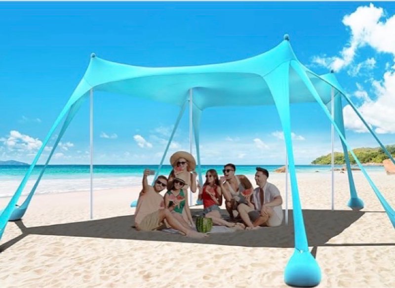 osoeri beach tent, camping sun shelter upf50+ with 8 sandbags, sand shovels, ground pegs & stability poles, outdoor shade beach canopy for camping trips, fishing, backyard fun or picnics ( 2 pcs