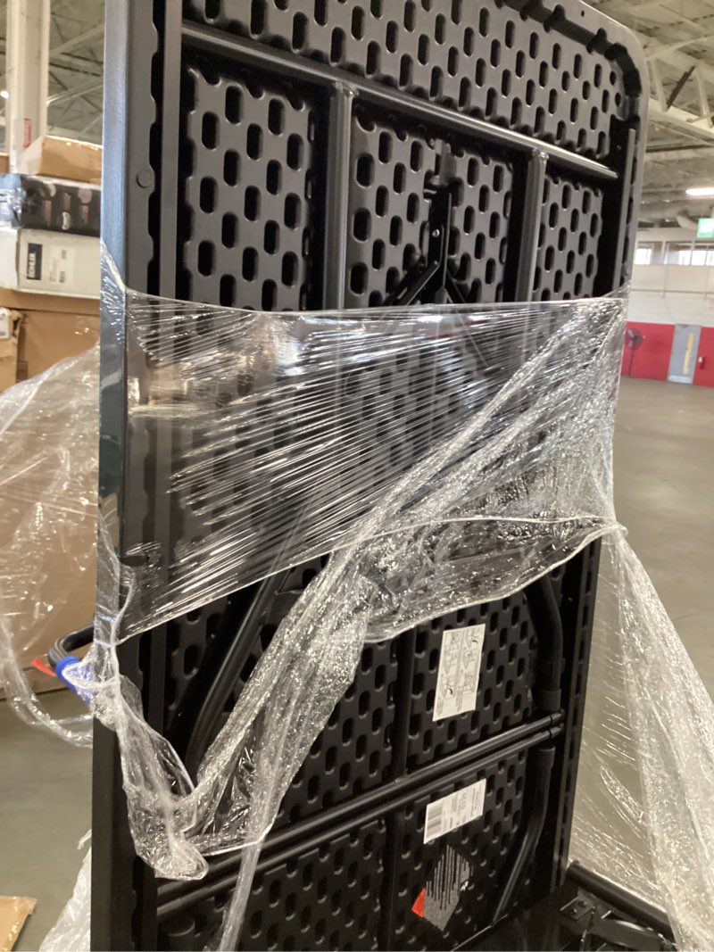 Condition photo showing As Is for Cosco 2.5-ft x 6-ft Indoor or outdoor Rectangle Resin Black Folding