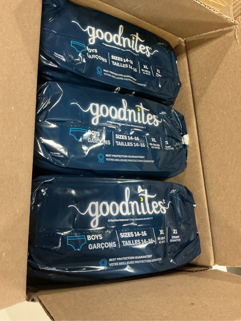Condition photo showing New/Like New for Goodnites Boys' Nighttime Bedwetting Underwear - XL - 63ct