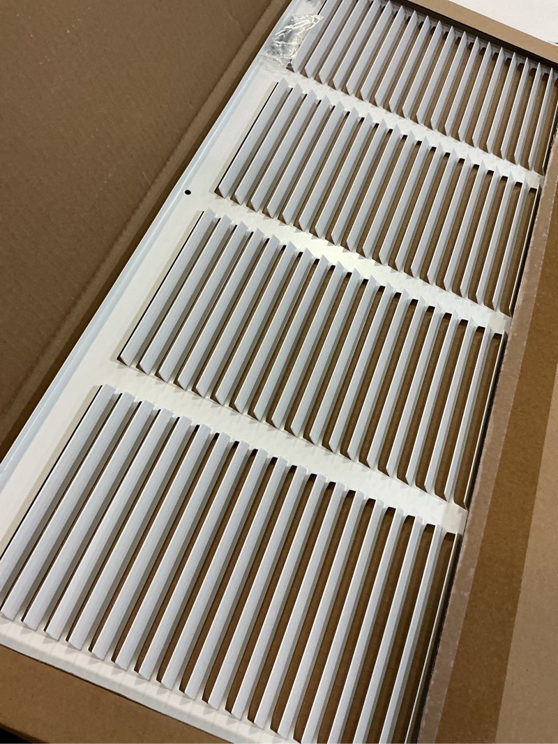 Condition photo showing Good Condition for fits 24x18 duct opening | steel return air grille by handua | vent cover grill for sidewall and ceiling | white | hvac cold air intake grille | outer dimensions: 25.75"w x 19.75" 1 24"w x 18"h [duct opening]