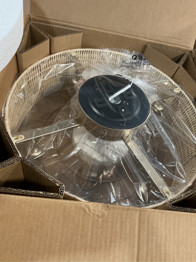 Condition photo showing Good Condition for caged ceiling fans with lights flush mount, 20" rattan boho ceiling fan with light remote control, enclosed with 6 speeds for bedroom, nursery, living room (beige)