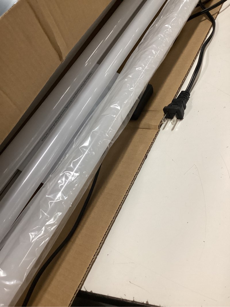 Condition photo showing New/Like New for bbounder 4 pack linkable led utility shop light, 4400 lm, super bright 6500k cool daylight, 4 ft integrated fixture for garage, 40w equivalent 250w, surface + suspension mount, black black 4ft