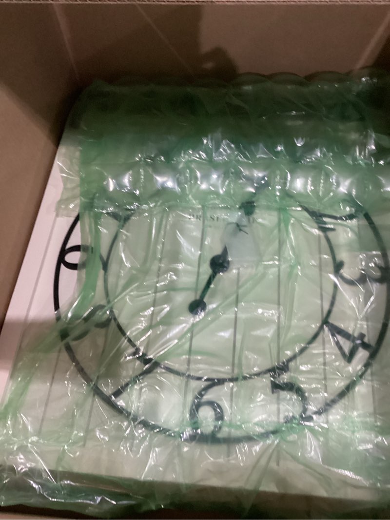 Condition photo showing New/Like New for presentime & co farmhouse barn door clock, shiplap style, cream white color, silent no ticking, 3d arabic numeral, 23" h x 21" w. home decoration/wall decoration/farmhouse décor.