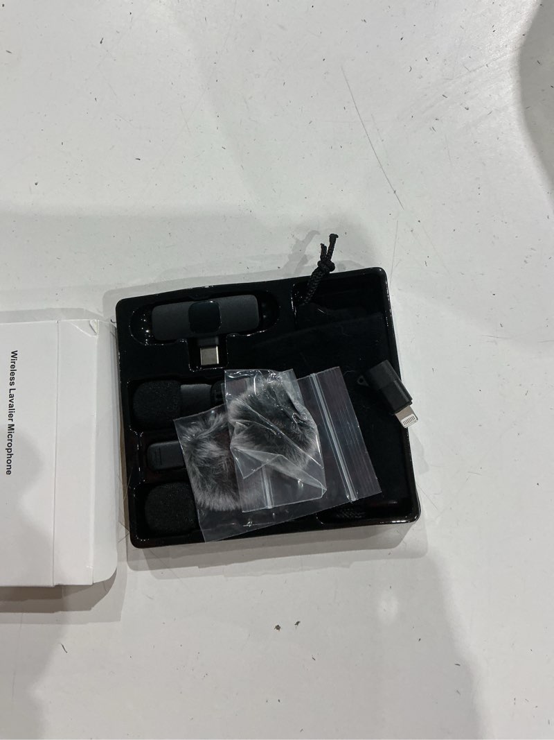 Condition photo showing Good Condition for professional wireless lavalier lapel microphone for iphone, ipad, mini video recording mic for interview video podcast vlog youtube & livestream, noise reduction, plug & play, 2 pack (type-c port)