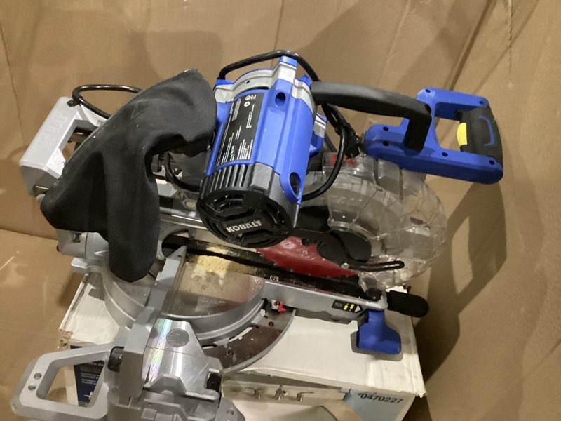 Condition photo showing As Is for kobalt compact 10-in 15-amp dual bevel sliding compound corded miter saw
