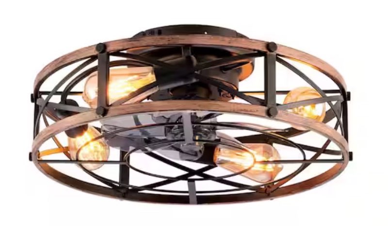 (Incomplete)19 in. Low Profile Brushed Gold Caged Flush Mount Standard Ceiling Fans 6 Speeds Reversible Motor, No Bulbs