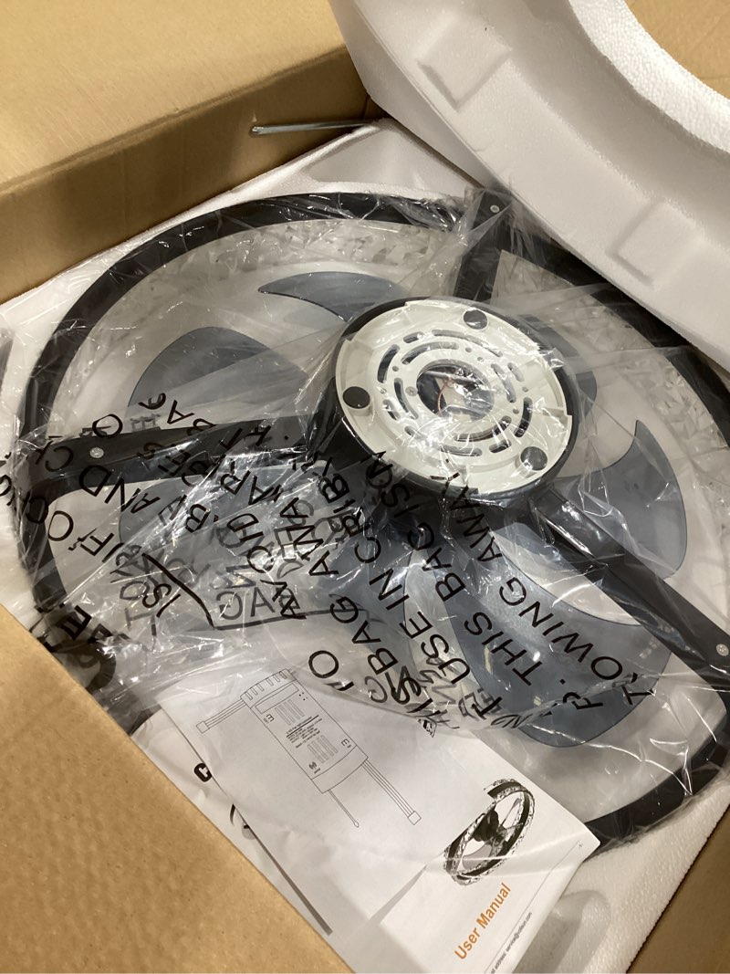Condition photo showing Good Condition for volisun low profile ceiling fan with lights and remote, no assembly, 20in modern ceiling fans flush mount, 3000k-6500k dimmable bladeless led fan light, black fandelier ceiling fans for bedroom black 20 inch