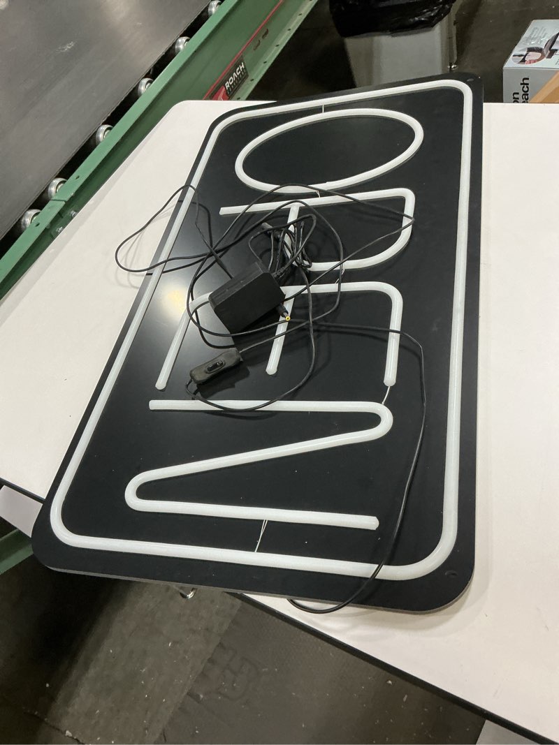 Condition photo showing As Is for ( similar) Open Signs for Business, COB Chip LED Neon Open Sign, 16\"x 9\" Bright Electric Light Up Open Signs with ON/OFF Switch for Bars, Stores, Coffee Shop, Hotel, Window, Outdoor etc. Yellow White Horizontal 16*9 inch