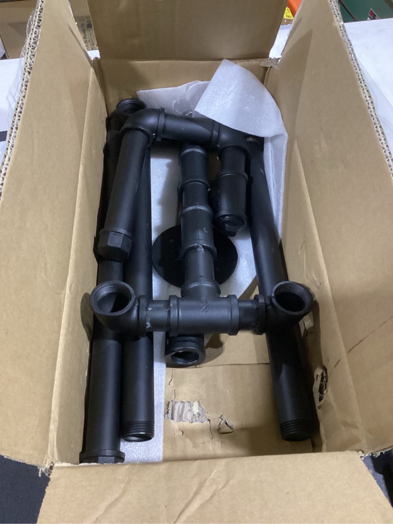 Condition photo showing As Is for HouseAid Free Standing Industrial Pipe Toilet Paper Holder for Bathroom, Stand Rustic Iron Toilet Roll Holder with Reserve, Vintage Style, Matte Black