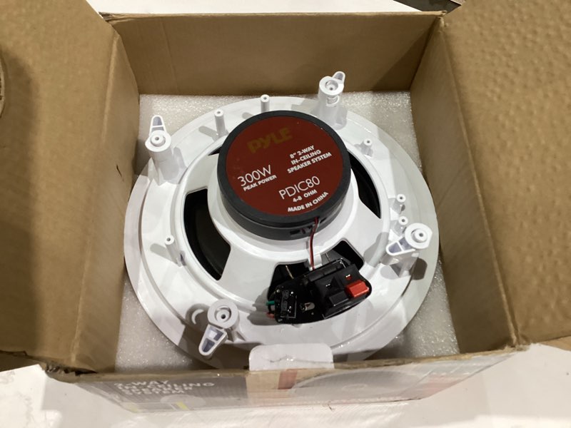 Condition photo showing Good Condition for 8” Ceiling Wall Mount Speakers - Pair of 2-Way Midbass Woofer Speaker Directable 1” Titanium Dome Tweeter Flush Design w/ 55Hz-22kHz Frequency Response & 300 Watts Peak Easy Installation - Pyle PDIC80 White White Standard