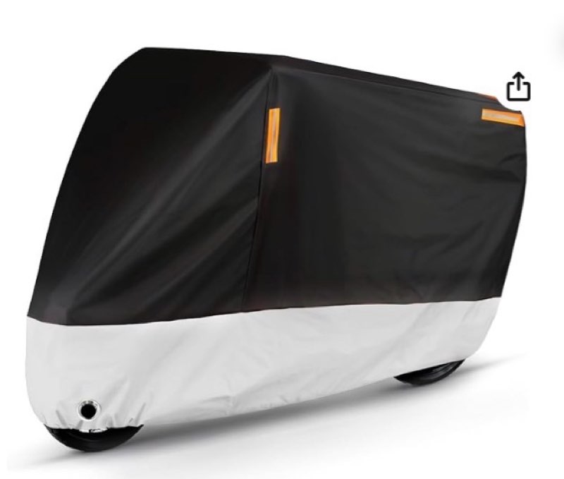 (Similar to stock photo) Puroma Motorcycle Cover Heavy Duty Scooter Cover Waterproof Outdoor All Season Universal Weather Quality Protection with Night Reflective, Lock Holes and Storage Bag Fits up to 105\" Motorcycle Vehicle