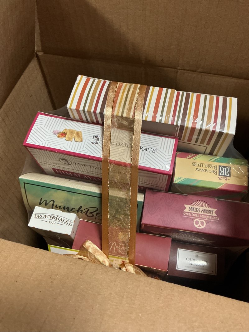 Condition photo showing New/Like New for broadway basketeers birthday gift basket – gourmet snacks & sweet treat box with cookies, candy & more - food gift basket for women, men & families - happy birthday surprise box, kosher