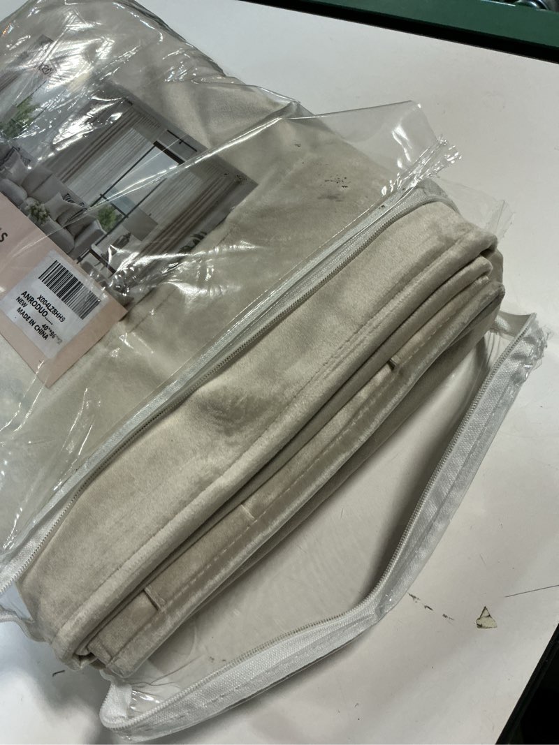 Condition photo showing Good Condition for anroduo beige velvet curtains 96 inches long 2 panels for bedroom | luxury room darkening curtains for living room privacy, thermal insulated soundproof, pinch pleat design, w42xl96