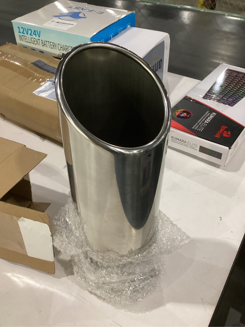Condition photo showing Good Condition for lcgp 3 inch inlet exhaust tip 4" inch outlet 12" long clamp on stainless steel exhaust tailpipe tip for truck polished 3" id /4" od/ 12" long polished-clamp on