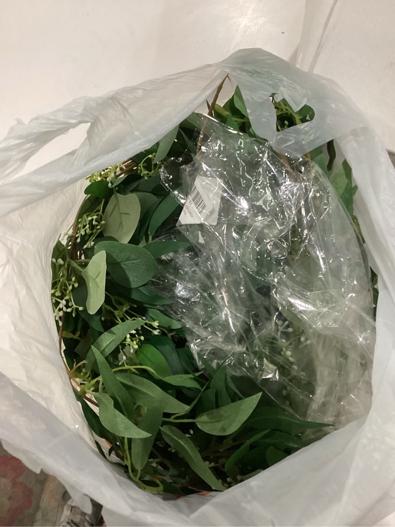 Condition photo showing Good Condition for Fake Greenery Garlands Artificial Silver Dollar Eucalyptus Garland in Grey Green and Willow Twigs Garland Intertwined Together for Rustic Wedding Arch Swag Doorways Table Runner Decoration