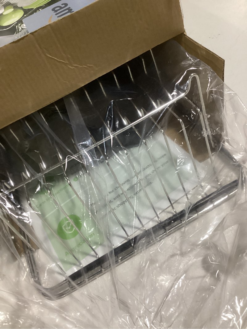 Condition photo showing Good Condition for over the sink expandable dish drainer drying rack in stainless steel for small kitchen, counter space saving modern compact metal above plate dryer strainer, adjustable hanging inside drain holder silver