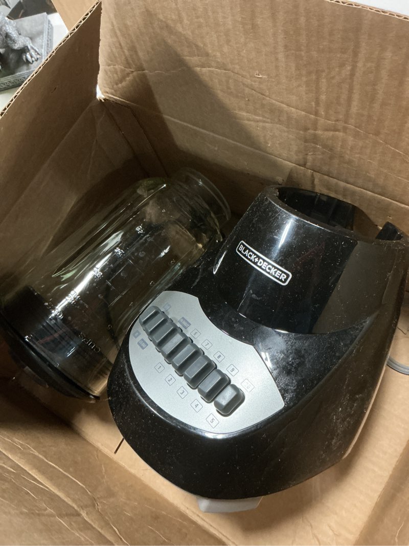 Condition photo showing As Is for BLACK+DECKER Countertop Blender with 6-Cup Glass Jar, 10-Speed Settings, Black, BL2010BG