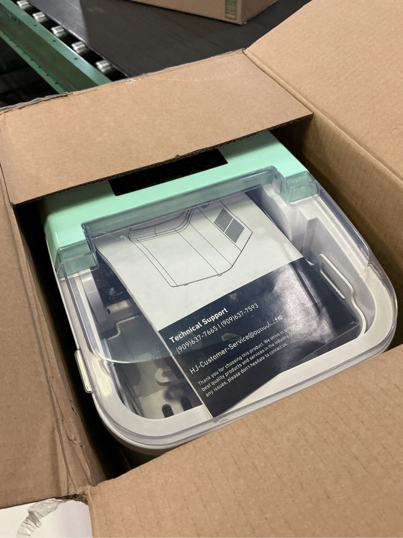 Condition photo showing Good Condition for newbulig ice makers countertop with handle, portable ice machine, 9 bullet ice cubes in 6 mins, 26lbs in 24hrs, auto-cleaning, with basket and scoop, for home, kitchen, rv, camping, green green handle 12.5"*11.6"*8.8"