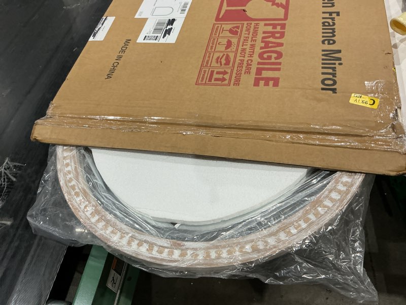 Condition photo showing Good Condition for arched vanity wall mirror 36 x 24 inch beaded wood frame boho farmhouse decorative mirror for bathroom bedroom entryway living room vintage white 36"l x 24"w