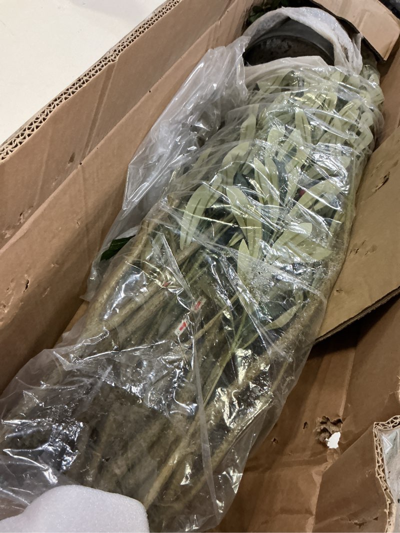 Condition photo showing As Is for viridluxe 7ft olive trees artificial indoor, tall faux olive tree with realistic leaves and lifelike