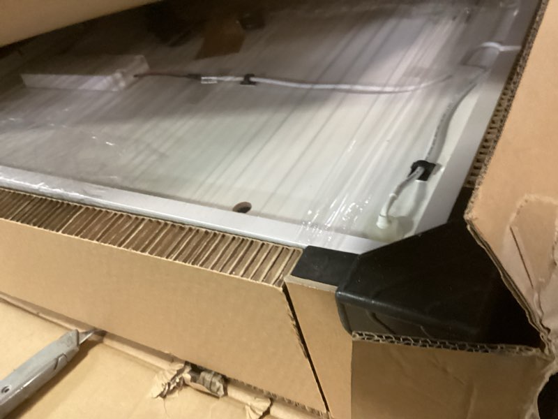 Condition photo showing New/Like New for 28x20 LED Lighted Bathroom Medicine Mirror Cabinet with Sockets & USBs, Anti-Fog Dimmable Light and Color Adjustment, Easy to Install, Moisture-Resistant Wood, Adjustable Shelves White W20 x H28 1door