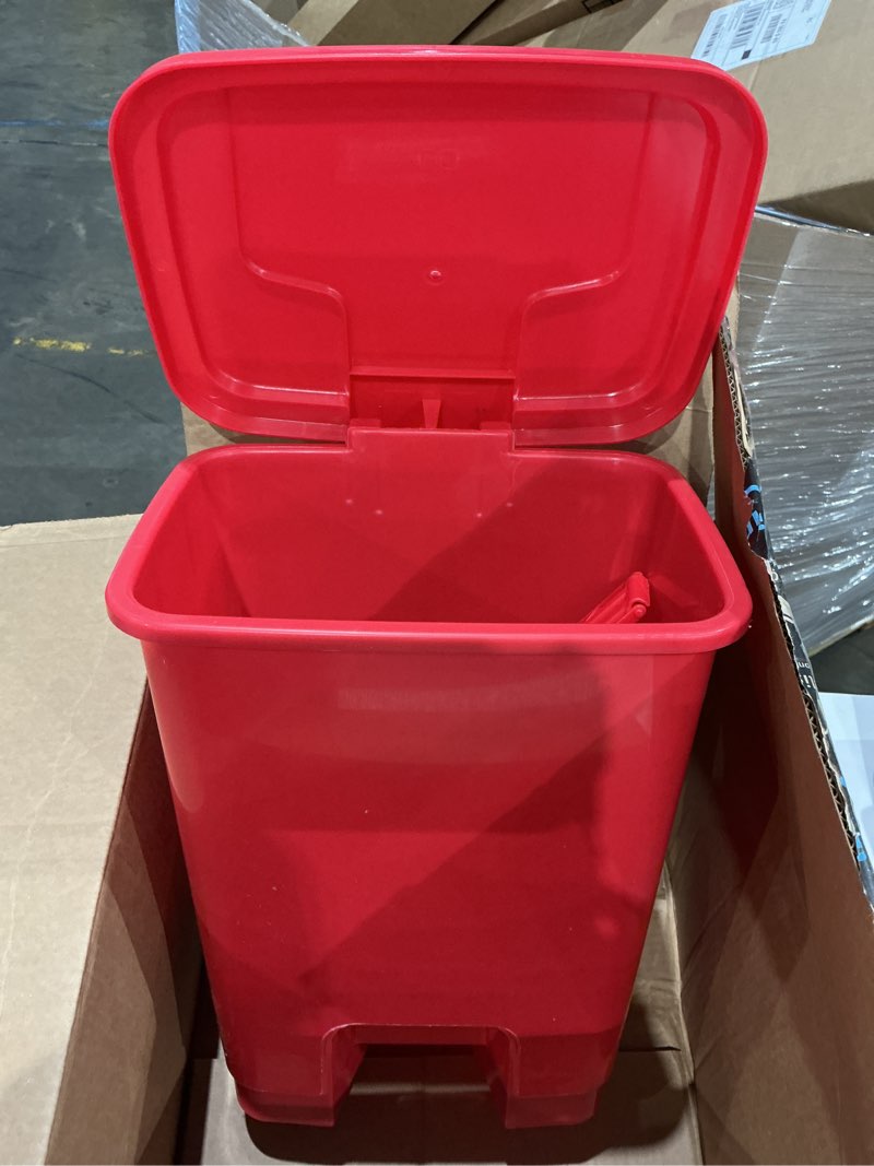 Condition photo showing As Is for geiserailie 1 set 5.3 gallon biohazard trash can with foot-operated self-closing lid, biohazard labels & bags for lab industrial infectious waste disposal, step to open, step again to close 5.3 gallon plastic 1