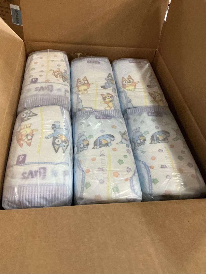 Condition photo showing New/Like New for Luvs Size 4 Baby Diapers, Platinum Protection Bluey Diapers for Day & Night, Size 4, 198 Count (Packaging May Vary) Size 4 198
