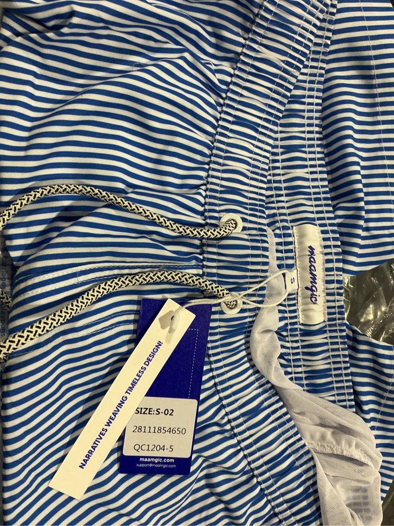 Condition photo showing New/Like New for maamgic mens slim fit swim shorts swim trunks 7 inch quick dry mens bathing suits with mesh lining stripe denimblue small