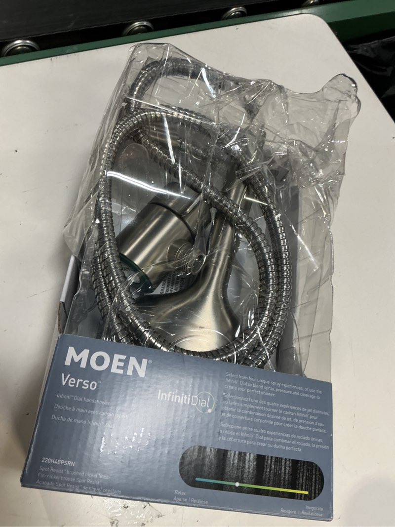 Condition photo showing As Is for verso square magnetix 8-spray patterns wall mount handheld shower head with 1.75 gpm 5 in. in spot resist brushed nickel