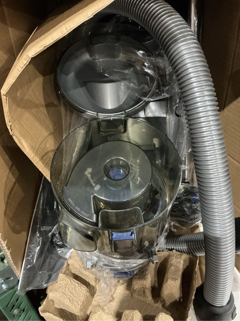Condition photo showing As Is for aspiron 1700w canister vacuum cleaner, 45kpa bagless vacuum cleaner, multi-cyclonic filtration, 2 anti-allergen hepa filters, 3.5qt dust cup, 4 tools, no hair tangles for hard floor, pet hair, azure