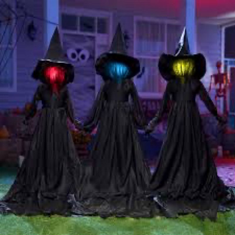 JOYIN 3 Pack 48" Halloween Light Up Witch Yard Stake, Witch Yard Sign with Creepy Sound (Sound Activation) for Halloween Outdoor, Lawn, Yard, Patio Decoration, Haunted House Decorations