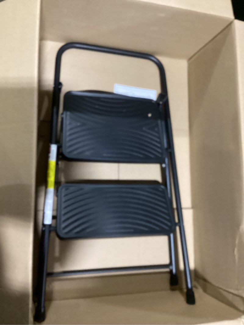 Condition photo showing As Is for 2 Step Ladder, Portable Steel Folding Step Stool with Wide Anti-Slip Pedal & Convenient Handgrip, 500lbs Sturdy Steel Ladder, Black