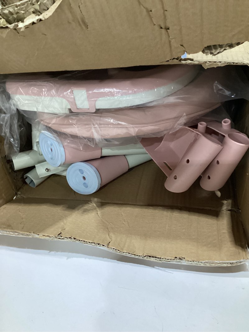 Condition photo showing As Is for Baby High Chair, 5 in 1 High Chairs for Babies and Toddlers, Travel Foldable High Chair with Foot Rest, Detachable PU Cushion, Double Removable Tray, Adjustable Height & Recline pink