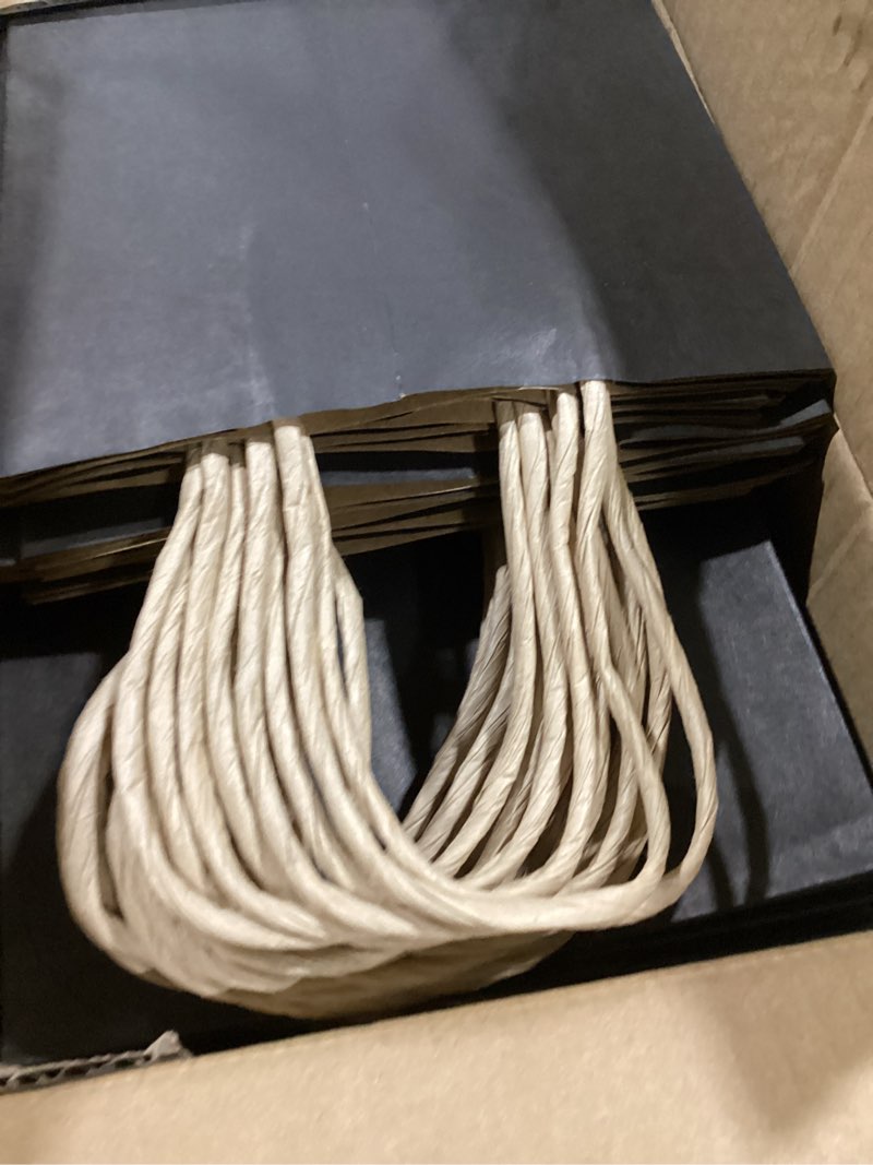 Condition photo showing Good Condition for qiqee 100-Packs Black Paper Gift Bags with Handles Bulk 8.26"×6"×3.15" Small Size Gift Bags Multiple Uses Small Black
