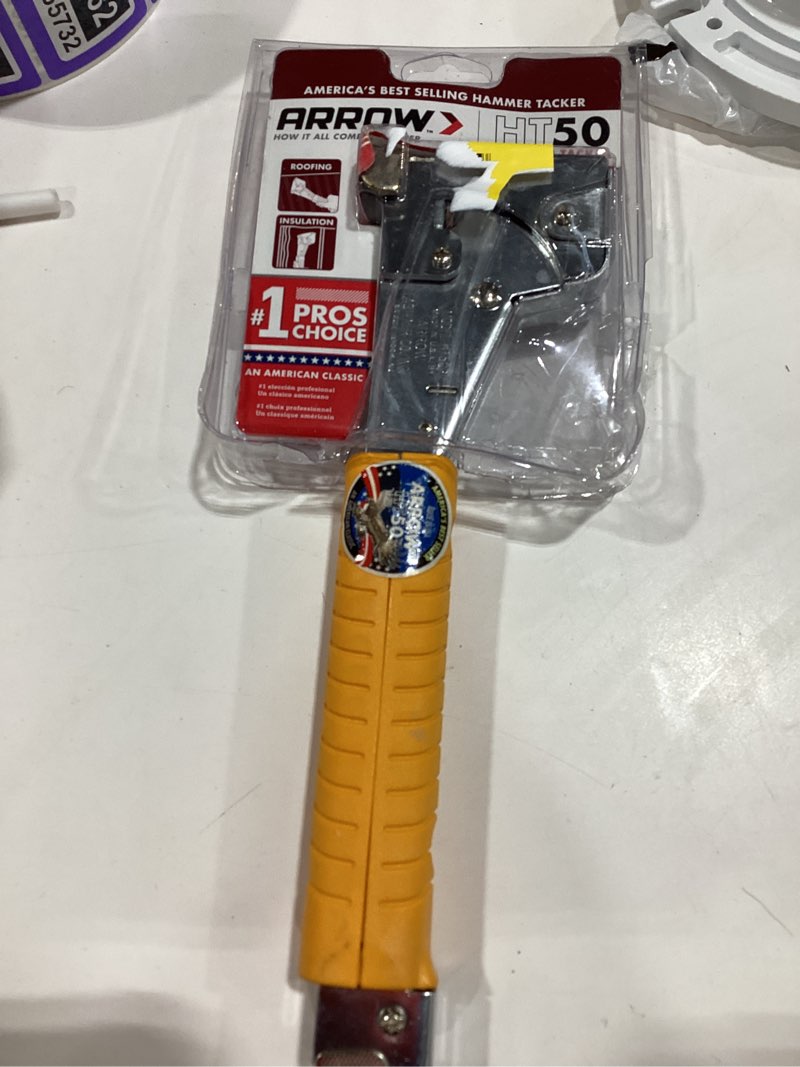 Condition photo showing Good Condition for arrow ht50 heavy duty hammer tacker, chromed-steel manual stapler with sure-grip handle, dual-capacity rear-load magazine, fits 5/16”, 3/8", or 1/2" staples