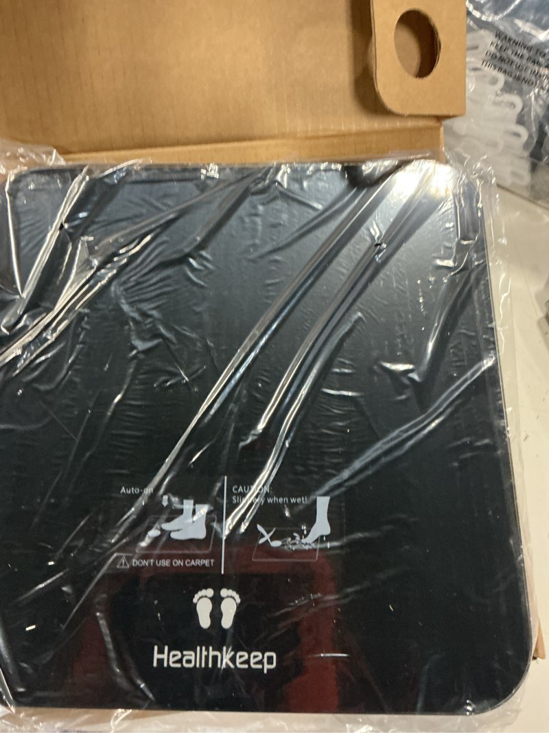 Condition photo showing New/Like New for digital bathroom scale for body weight: high-precision 4-sensor accuracy, led display, 400lb/180kg capacity, safe rounded corners, batteries included
