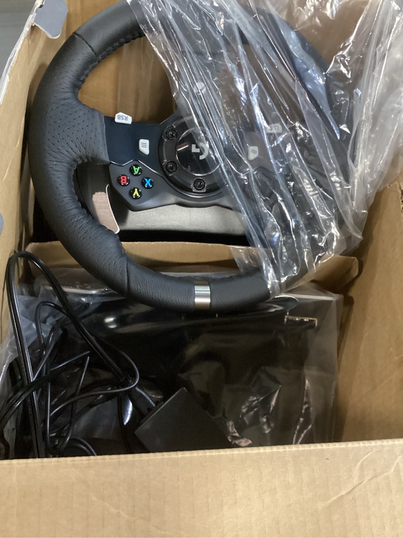 Condition photo showing Good Condition for Logitech G920 Driving Force Racing Wheel and Floor Pedals, Real Force Feedback, Stainless Steel Paddle Shifters, Leather Steering Wheel Cover for Xbox Series X|S, Xbox One, PC, Mac - Black Wheel Kit - Black