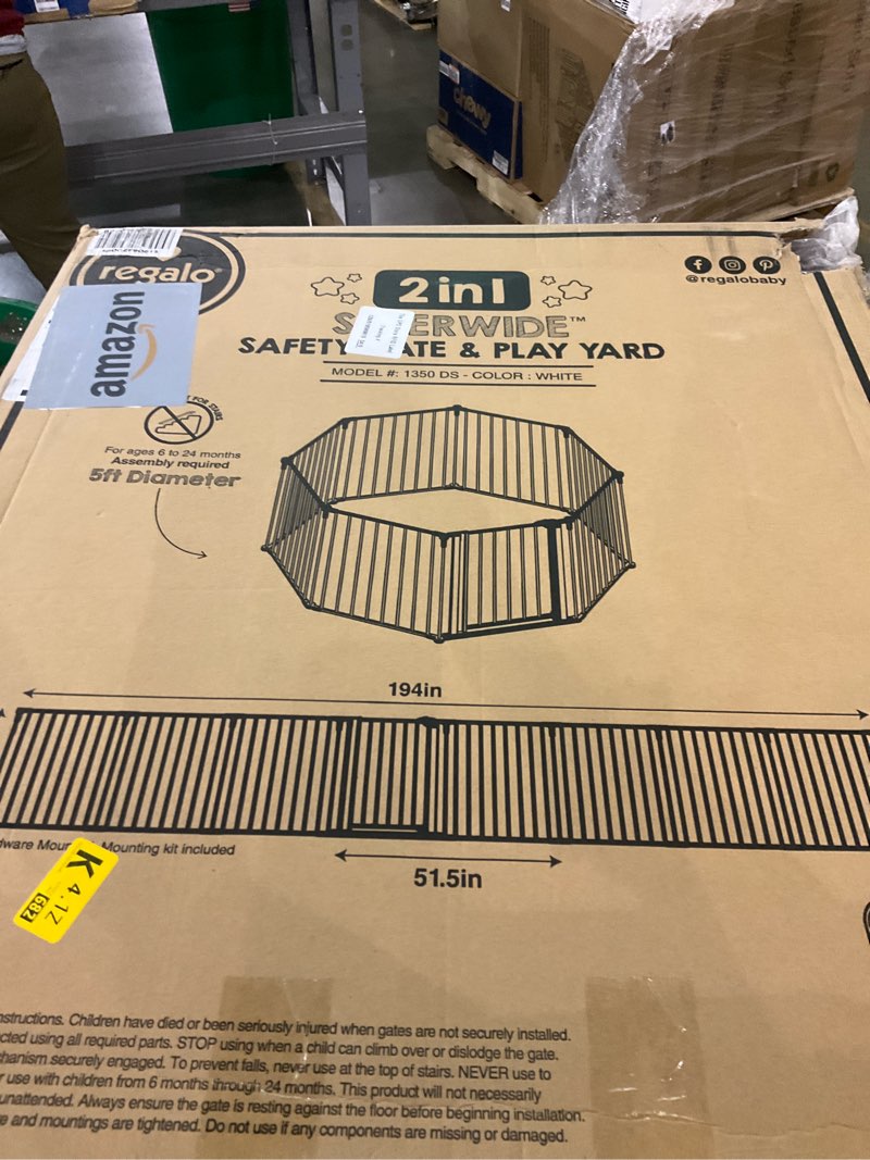 Condition photo showing Good Condition for Regalo SAFETY 194-Inch Super Wide Baby Gate & Play Yard, 2-in-1 Convertible Extra Wide Safety Barrier, Hardware Mounted for Toddlers & Pets, American Designed, American Owned, For Children 6-24 Months 50.5-192"W x 28"H White