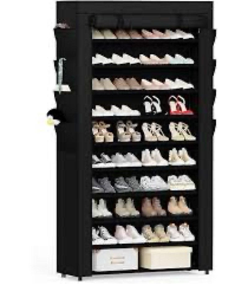 Laiensia 9-Tier Vertical Shoe Rack Organizer, Space Saving Shoe Storage Organizer, Non-Woven Cover S