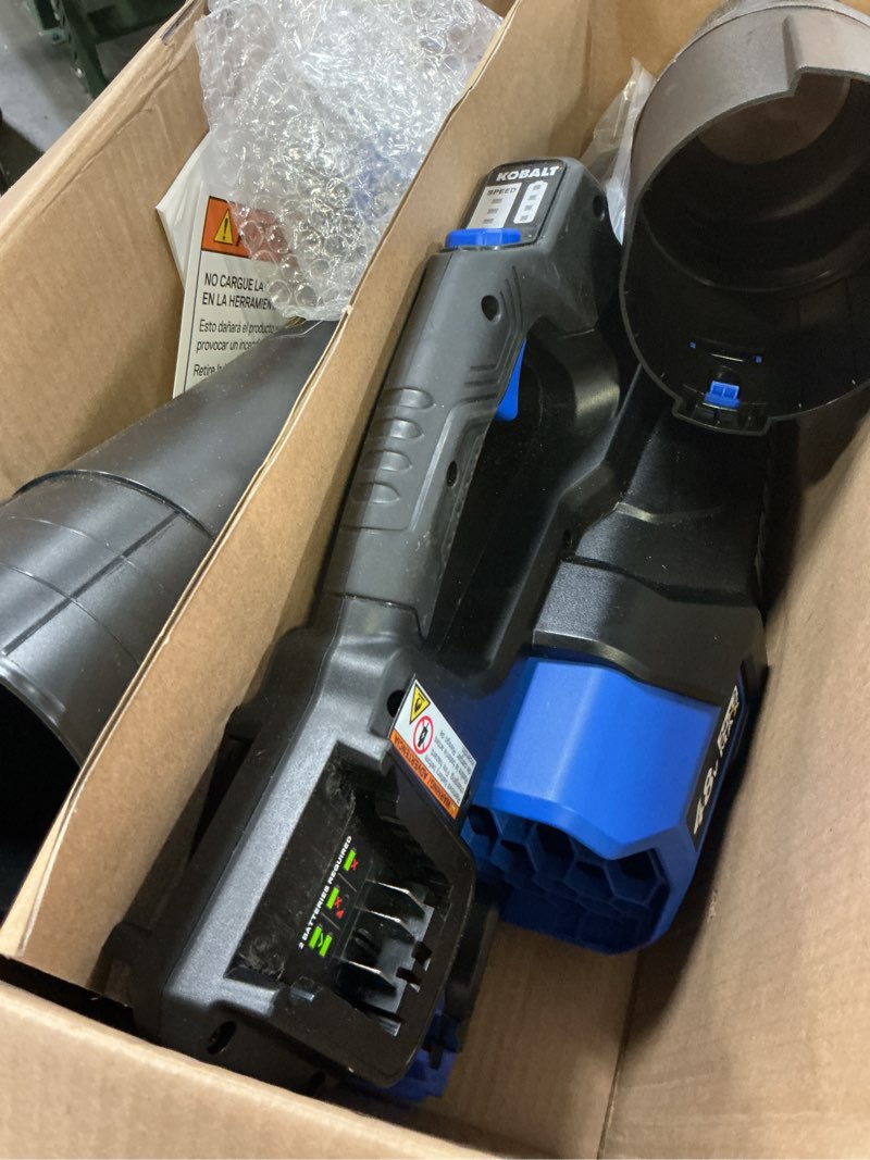 Condition photo showing As Is for kobalt 48-volt cordless battery string trimmer and leaf blower and combo kit 4 ah
