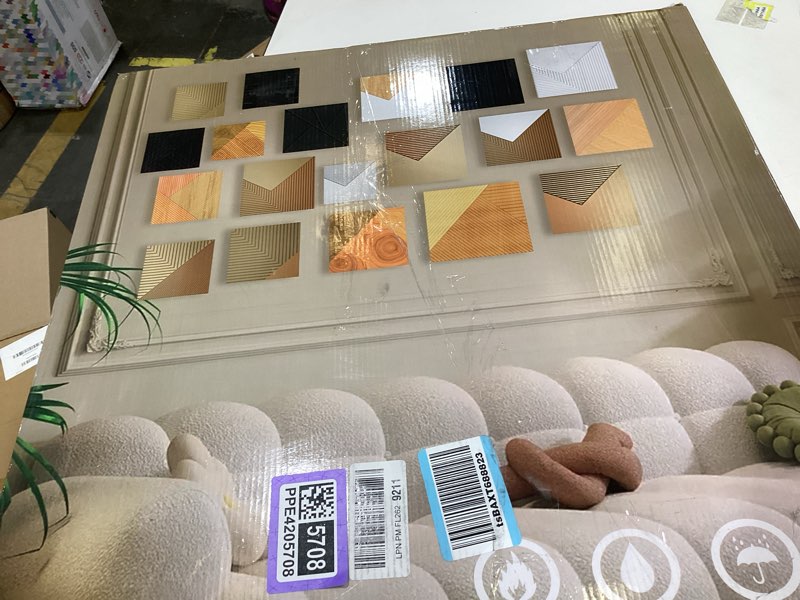 Condition photo showing As Is for 6 pack wall art acoustic panels, 48" x 72" self-adhesive large sound absorbing panels, decorative soundproof wall panels, acoustical treatment for studio home and office ?sunflower?