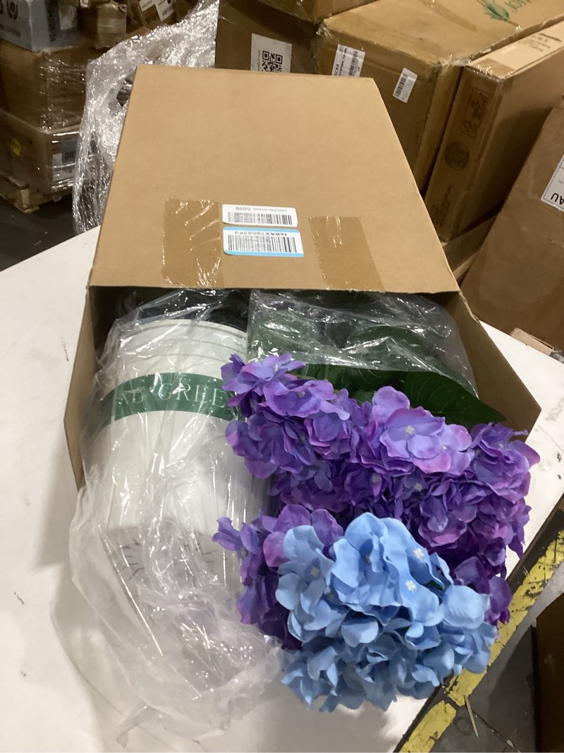 Condition photo showing Good Condition for suncalla 2 pack artificial hydrangea flowers in pot, 20 inch faux silk hydrangea arrangement, gradient purple potted fake flowers for table centerpiece, home, wedding, entryway decor(gradient purple)