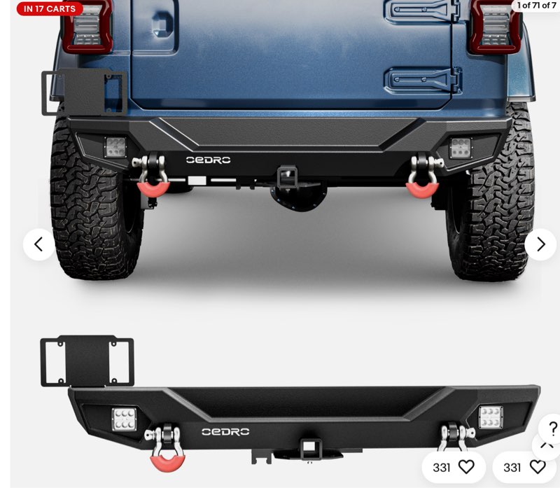 OEDRO Rear Bumper for 2018-2025 Jeep Wrangler JL Unlimited w/ LED Lights D-Rings