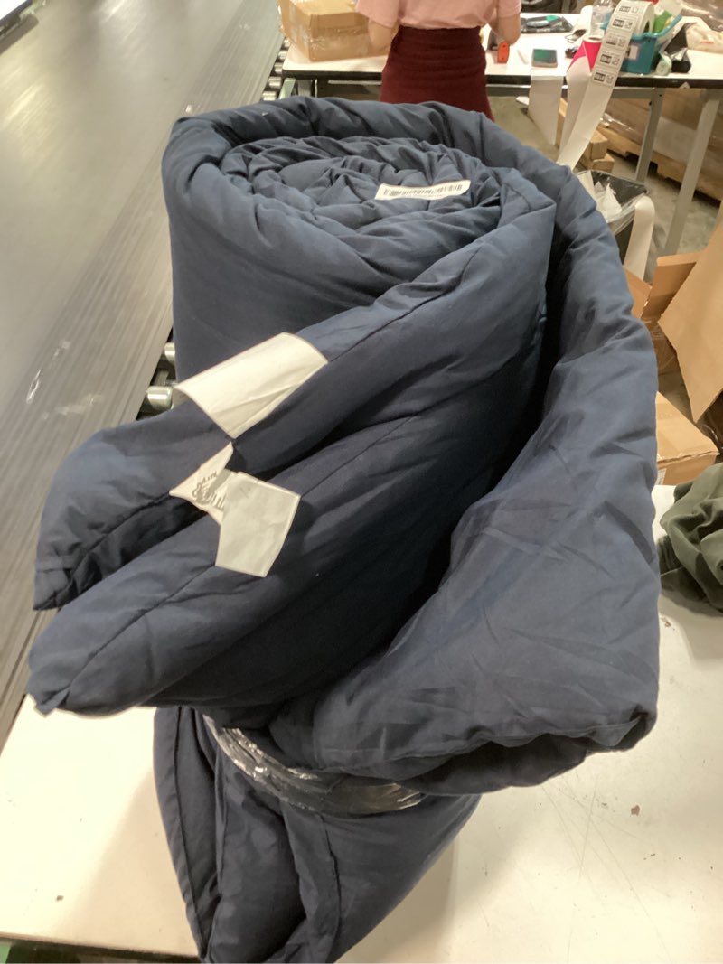 Condition photo showing As Is for cozylux oversized king comforter set navy blue, 3 pieces 120x98 solid breathable quilted style bedding sets all season, luxury soft down alternative comforter bed set (1 comforter & 2 pillowcases) navy oversized king